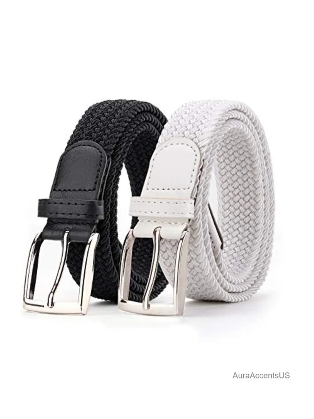 2 Pack Stretch Braided Canvas Belts for Men Women No Holes